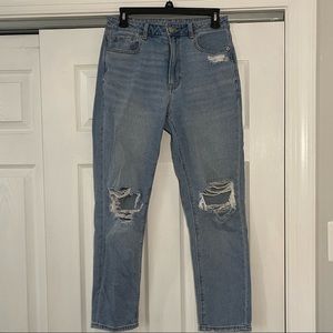 American Eagle high rise light wash jeans.